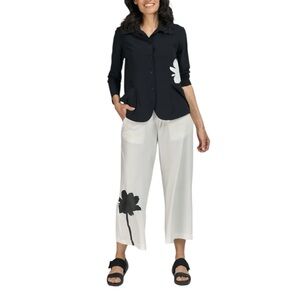 Alembika Tekbika Colette Wide Leg Cropped Pants White Black Floral Print Small